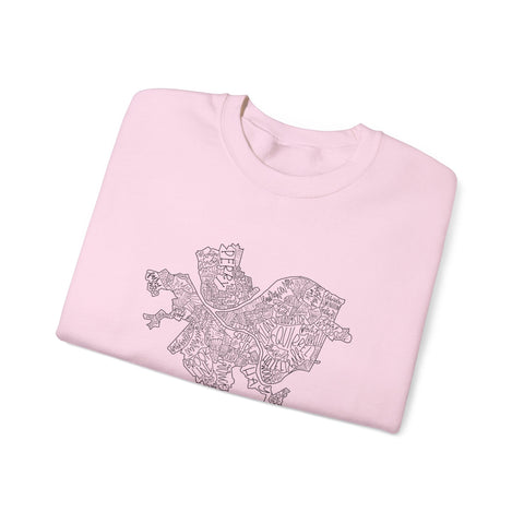 Pittsburgh Neighborhood Map Heavy Blend™ Crewneck Sweatshirt Sweatshirt - YinzerShop