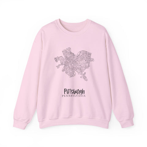 Pittsburgh Neighborhood Map Heavy Blend™ Crewneck Sweatshirt Sweatshirt - YinzerShop