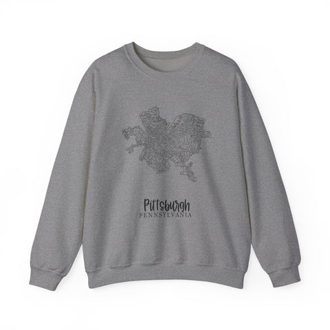 Pittsburgh Neighborhood Map Heavy Blend™ Crewneck Sweatshirt Sweatshirt - YinzerShop