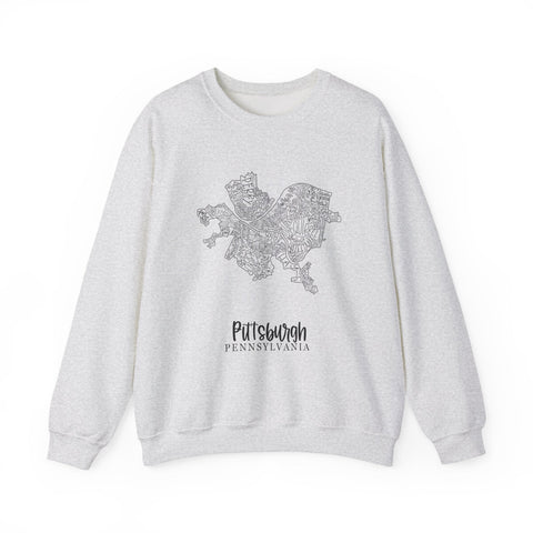 Pittsburgh Neighborhood Map Heavy Blend™ Crewneck Sweatshirt Sweatshirt - YinzerShop