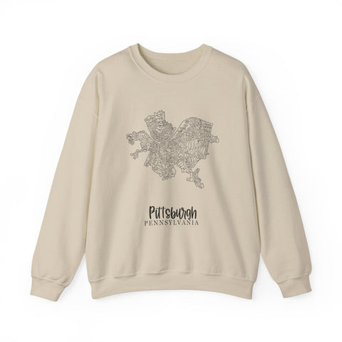 Pittsburgh Neighborhood Map Heavy Blend™ Crewneck Sweatshirt Sweatshirt - YinzerShop