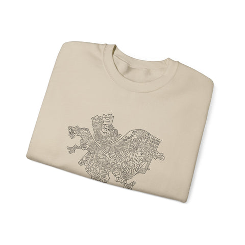 Pittsburgh Neighborhood Map Heavy Blend™ Crewneck Sweatshirt Sweatshirt - YinzerShop