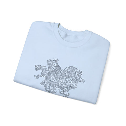 Pittsburgh Neighborhood Map Heavy Blend™ Crewneck Sweatshirt Sweatshirt - YinzerShop