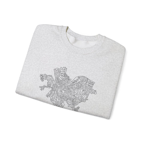 Pittsburgh Neighborhood Map Heavy Blend™ Crewneck Sweatshirt Sweatshirt - YinzerShop