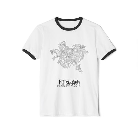 Pittsburgh Neighborhood Map Unisex Cotton Ringer T-Shirt T-Shirt - YinzerShop