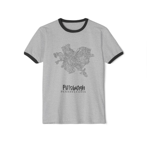 Pittsburgh Neighborhood Map Unisex Cotton Ringer T-Shirt T-Shirt - YinzerShop