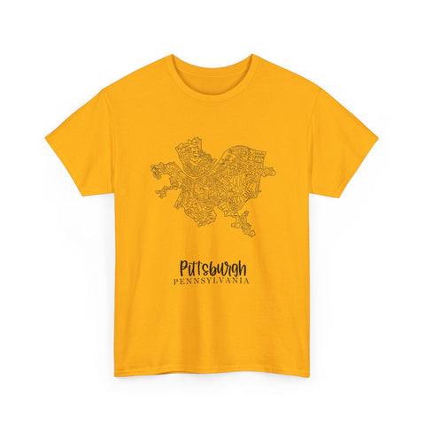 Pittsburgh Neighborhood Map Unisex Heavy Cotton Tee T-Shirt - YinzerShop