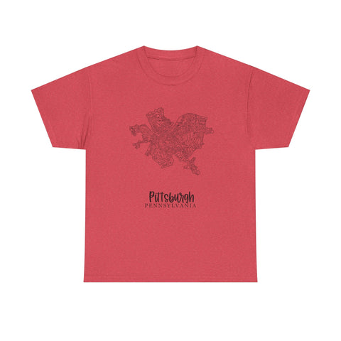 Pittsburgh Neighborhood Map Unisex Heavy Cotton Tee T-Shirt - YinzerShop
