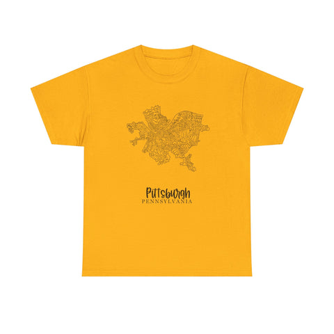 Pittsburgh Neighborhood Map Unisex Heavy Cotton Tee T-Shirt - YinzerShop