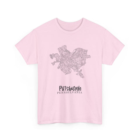 Pittsburgh Neighborhood Map Unisex Heavy Cotton Tee T-Shirt - YinzerShop