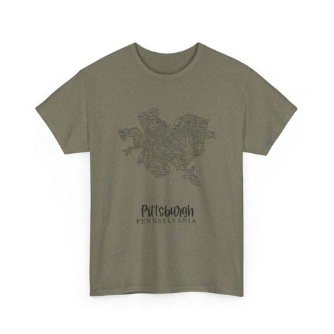 Pittsburgh Neighborhood Map Unisex Heavy Cotton Tee T-Shirt - YinzerShop