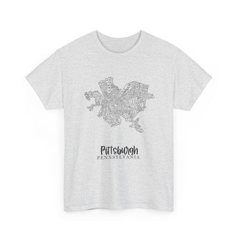Pittsburgh Neighborhood Map Unisex Heavy Cotton Tee T-Shirt - YinzerShop