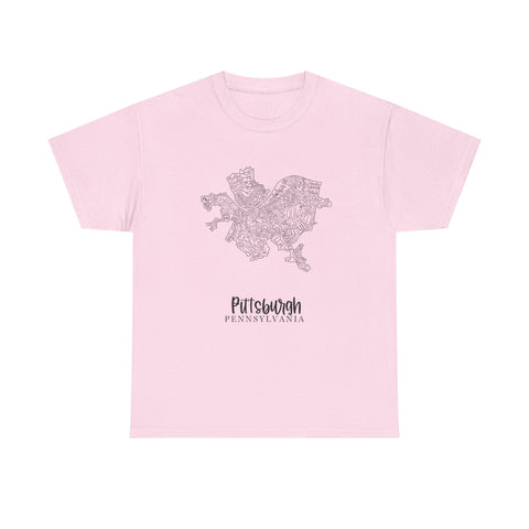 Pittsburgh Neighborhood Map Unisex Heavy Cotton Tee T-Shirt - YinzerShop