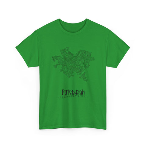 Pittsburgh Neighborhood Map Unisex Heavy Cotton Tee T-Shirt - YinzerShop
