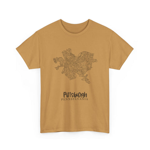 Pittsburgh Neighborhood Map Unisex Heavy Cotton Tee T-Shirt - YinzerShop