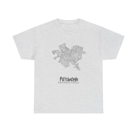 Pittsburgh Neighborhood Map Unisex Heavy Cotton Tee T-Shirt - YinzerShop