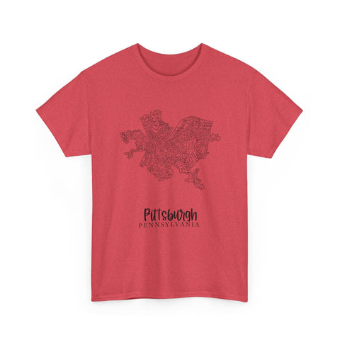 Pittsburgh Neighborhood Map Unisex Heavy Cotton Tee T-Shirt - YinzerShop