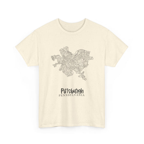 Pittsburgh Neighborhood Map Unisex Heavy Cotton Tee T-Shirt - YinzerShop