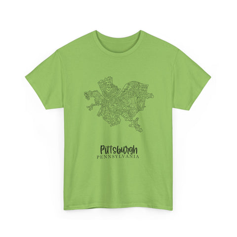 Pittsburgh Neighborhood Map Unisex Heavy Cotton Tee T-Shirt - YinzerShop