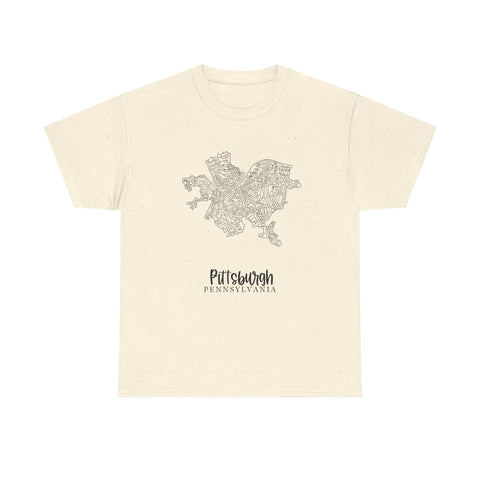 Pittsburgh Neighborhood Map Unisex Heavy Cotton Tee T-Shirt - YinzerShop