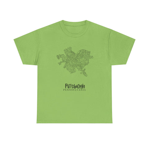 Pittsburgh Neighborhood Map Unisex Heavy Cotton Tee T-Shirt - YinzerShop