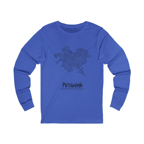 Pittsburgh Neighborhood Map - Unisex Long Sleeve Tee Long Sleeve Shirt - YinzerShop