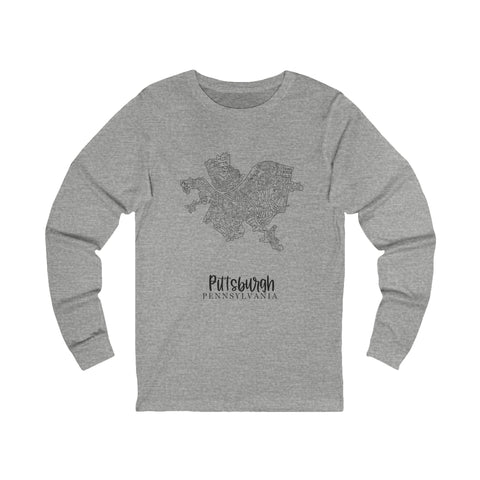 Pittsburgh Neighborhood Map - Unisex Long Sleeve Tee Long Sleeve Shirt - YinzerShop