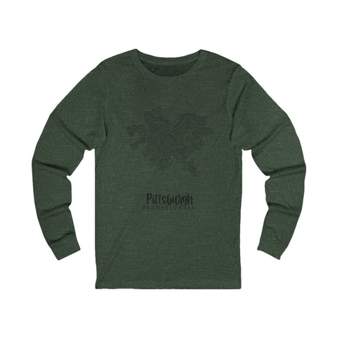 Pittsburgh Neighborhood Map - Unisex Long Sleeve Tee Long Sleeve Shirt - YinzerShop