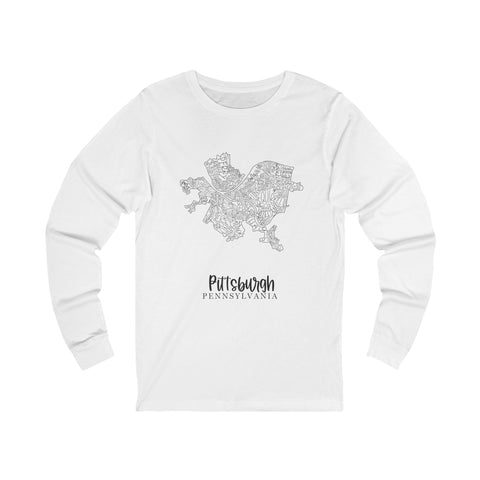Pittsburgh Neighborhood Map - Unisex Long Sleeve Tee Long Sleeve Shirt - YinzerShop