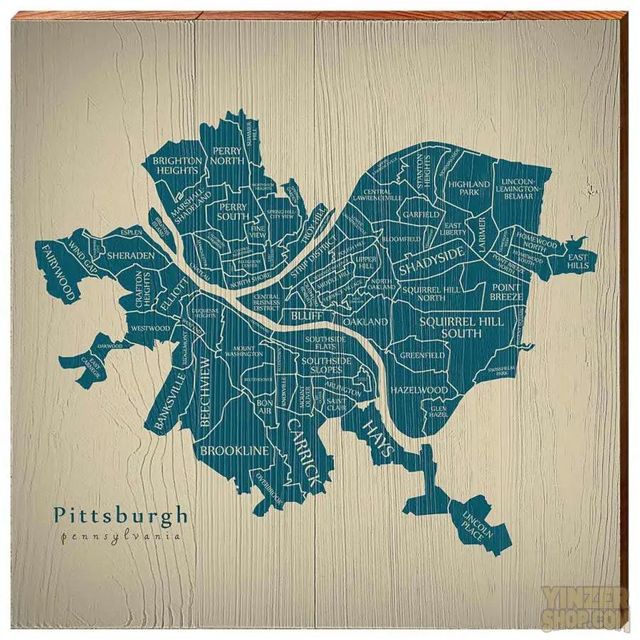Pittsburgh Neighborhood Map Wood Picture MillWoodArt   