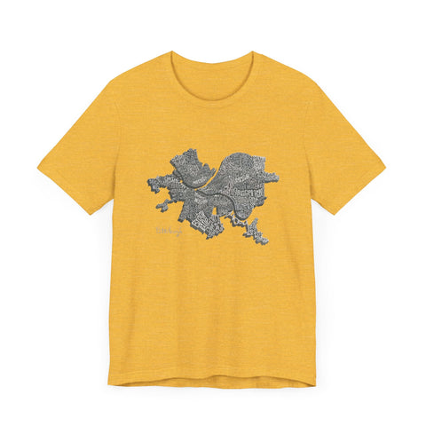 Pittsburgh Neighborhoods Word Art Map - Bella+Canvas Unisex Jersey Short Sleeve Tee T-Shirt - YinzerShop