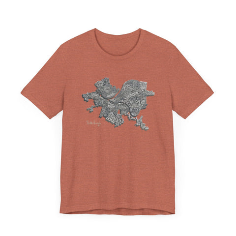 Pittsburgh Neighborhoods Word Art Map - Bella+Canvas Unisex Jersey Short Sleeve Tee T-Shirt - YinzerShop