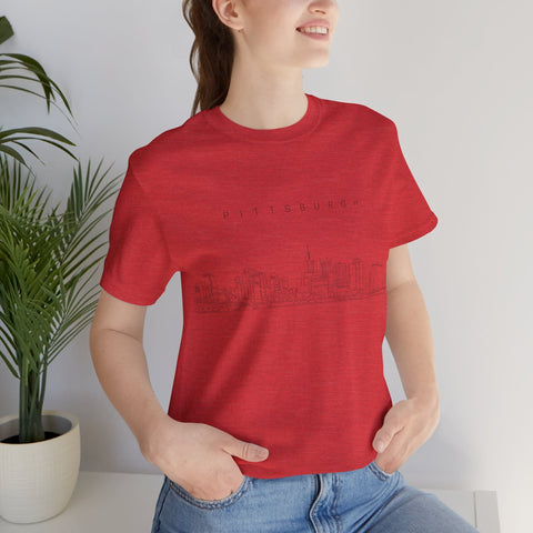 Pittsburgh One Line Drawing of Skyline T-Shirt - Unisex bella+canvas 3001 T-Shirt - YinzerShop