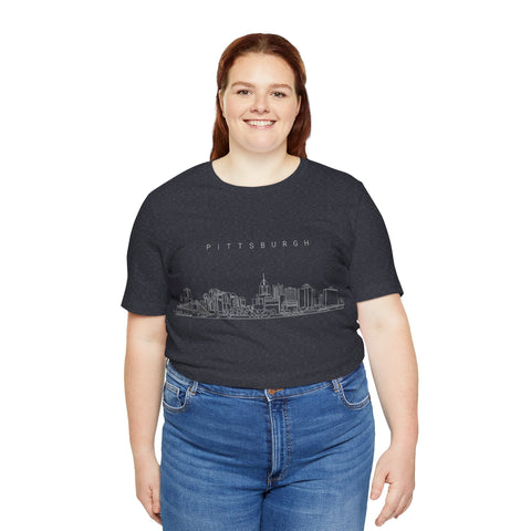Pittsburgh One Line Drawing of Skyline T-Shirt - Unisex bella+canvas 3001 T-Shirt - YinzerShop