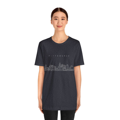 Pittsburgh One Line Drawing of Skyline T-Shirt - Unisex bella+canvas 3001 T-Shirt - YinzerShop