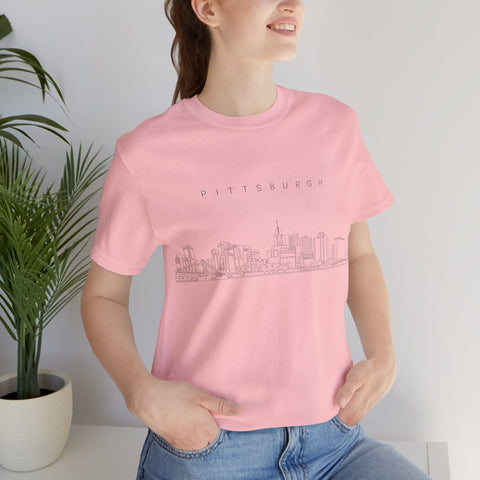 Pittsburgh One Line Drawing of Skyline T-Shirt - Unisex bella+canvas 3001 T-Shirt - YinzerShop