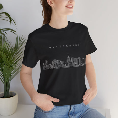 Pittsburgh One Line Drawing of Skyline T-Shirt - Unisex bella+canvas 3001 T-Shirt - YinzerShop