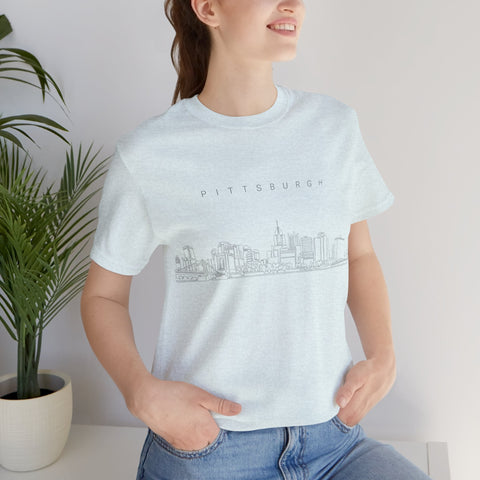 Pittsburgh One Line Drawing of Skyline T-Shirt - Unisex bella+canvas 3001 T-Shirt - YinzerShop