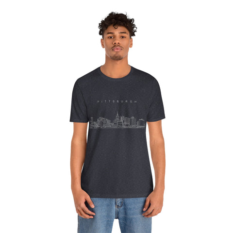 Pittsburgh One Line Drawing of Skyline T-Shirt - Unisex bella+canvas 3001 T-Shirt - YinzerShop