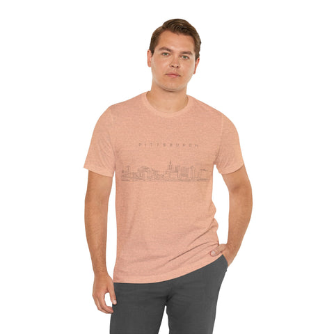 Pittsburgh One Line Drawing of Skyline T-Shirt - Unisex bella+canvas 3001 T-Shirt - YinzerShop