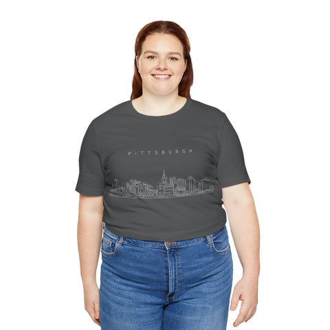 Pittsburgh One Line Drawing of Skyline T-Shirt - Unisex bella+canvas 3001 T-Shirt - YinzerShop