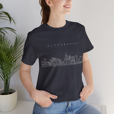 Pittsburgh One Line Drawing of Skyline T-Shirt - Unisex bella+canvas 3001 T-Shirt - YinzerShop