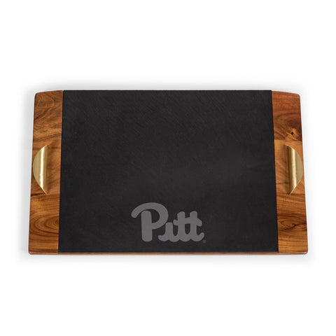 Pittsburgh Panthers Acacia Wood Serving Tray - Removable Slate Board, Brass Handles Licensed - YinzerShop