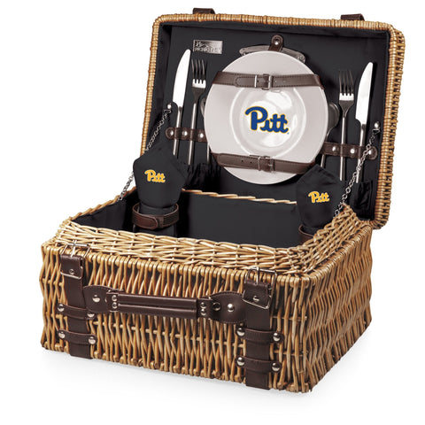 Pittsburgh Panthers Champion Picnic Basket - Handwoven Willow Wine And Cheese Set Licensed - YinzerShop