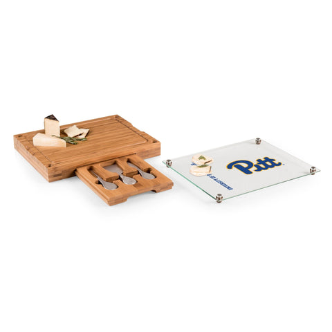 Pittsburgh Panthers Cheese Cutting Board - Bamboo Glass Top Charcuterie Set With Stainless Steel Tools Licensed - YinzerShop