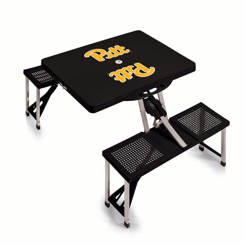 Pittsburgh Panthers Portable Folding Picnic Table - Compact Camping Table with Seats & Beach Umbrella Hole Licensed - YinzerShop