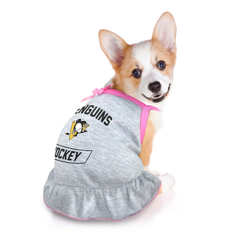 Pittsburgh Penguins Pet Dress - Grey Dog Dress With Team Logo & Pink Bow Pet Dress - YinzerShop