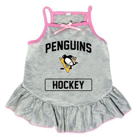Pittsburgh Penguins Pet Dress - Grey Dog Dress With Team Logo & Pink Bow Pet Dress - YinzerShop