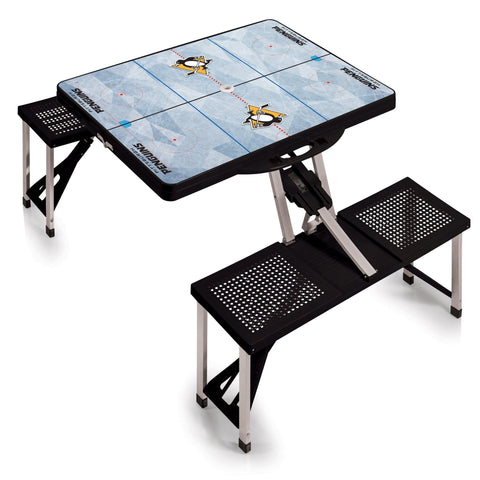 Pittsburgh Penguins Portable Folding Picnic Table | Compact Fold Away Tailgate Table with Seats Licensed - YinzerShop