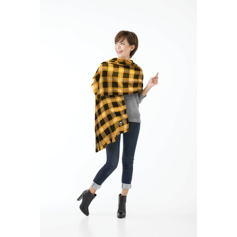 Pittsburgh Penguins Scarf – Plaid Blanket Scarf with Retro Chenille Patch & Fringe Edge Scarf - YinzerShop